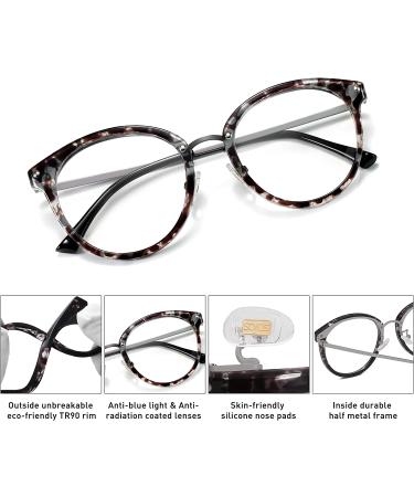 SOJOS Retro Big Round Blue Light Computer Glasses TR90 Eyewear Frame Ashley SJ9001 with Grey Frame/Anti-Blue Light Lens Grey Tortoise - Buy Online on GoSupps.com