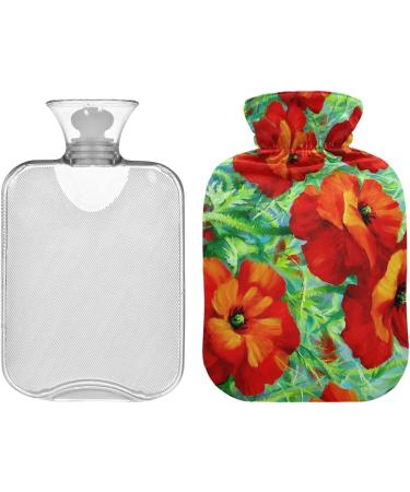 NAANLE 1L Hot Water Bottle with Lid | Transparent Poppy Flower Design | Menstrual Cramps Relief & Heat Therapy - Buy Online on GoSupps.com
