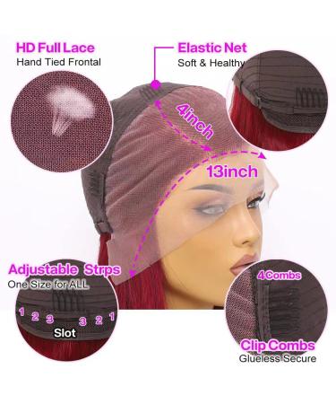 Samrabeauty Burgundy Lace Front Human Hair Wig 24 Inch 99J - 13x4 HD Transparent Straight Lace Frontal Wig 180% Density - Glueless Pre Plucked with Baby Hair - Women's Wine Red Wig - Buy Online on GoSupps.com