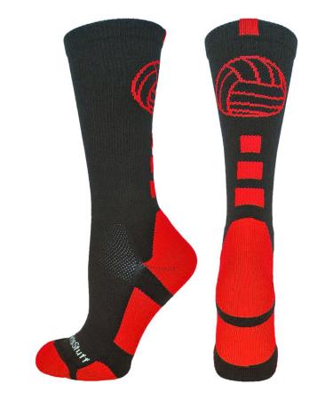 MadSportsStuff Volleyball Socks for Girls, Women & Teens in Crew Length Black/Scarlet Large