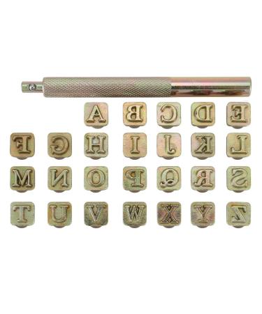 Yoption 27 Pieces Leathercarft Stamping Tool Set  26 Letters Alphabet Stamps Steel Punch Tool 6mm+1 Stamping Handle for Leather Craft