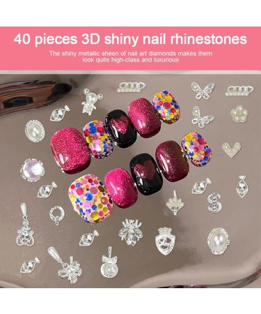 Luxury Zircon Nail Overlays - 40 Pieces 3D Alloy Flower & Butterfly Nail Charms | Silver Nail Art Jewelry for Gel Nails - Buy Online on GoSupps.com