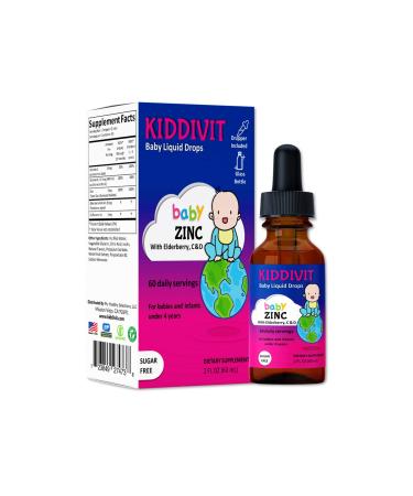 Kiddivit Baby Zinc Liquid Drops with Elderberry  Vitamin D3 & C - 60 Daily Servings  2 Fl Oz (60 mL) - Inulin Fortified (Prebiotic  Dietary Fiber) - Sugar Free  Gluten Free  Vegetarian Friendly