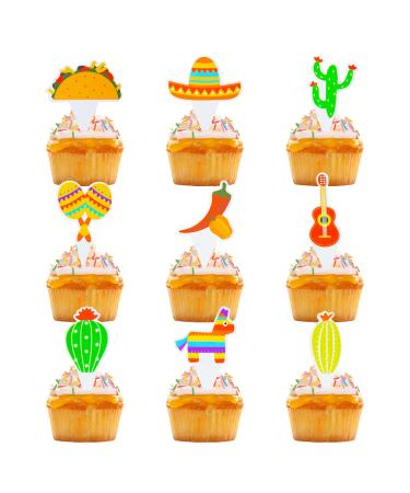Dohia Fiesta Cupcake Toppers Mexican Theme Cake Topper Picks Decoration Donkey Taco Pepper Sombrero Guitar Cake Cupcake Decor D1-XRZCQ