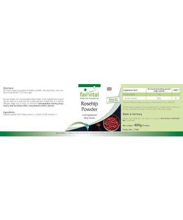 Fairvital | Poudre de cynorrhodon 400g - 100% pure sans additifs - Source naturelle de vitamine C - 100% v g talien - Qualit test e et hautement dos e - Buy Online on GoSupps.com