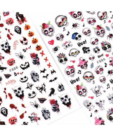 10 Sheets Halloween Nail Art Stickers Decals Self-Adhesive Pink Green Blood Skeleton Nail Supplies Nail Art Design Decoration Accessories - Buy Online on GoSupps.com