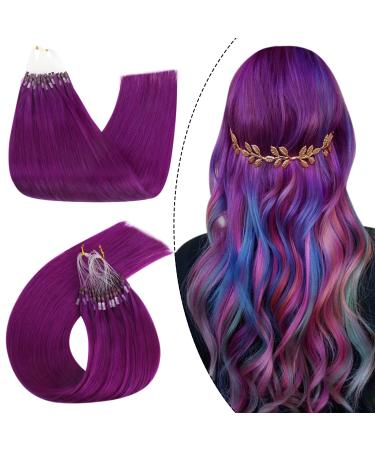 Ugeat microring extensions real hair purple 60cm microring real hair extensions colorful micro hair extension real hair smooth hair 55cm 25 girts 60 cm 4.Microring #purple