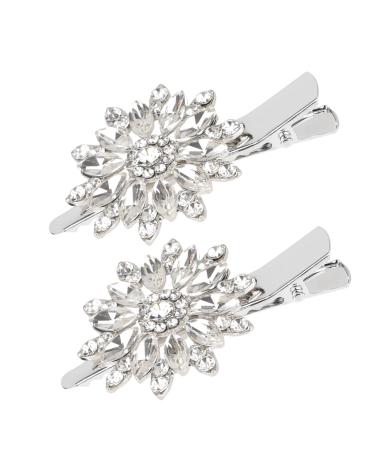 2PCS Crystal Hair Clips Rhinestone Flower Hair Clip Bling Hair Accessories for Women Bride Bridesmaid French Hairpins Fancy Hair Barrettes Hair Jewelry