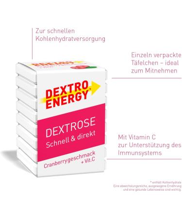 Dextro Energy Cube Cranberry + Vitamin C (18 Pack) - Boost Immunity with Glucose & Carbohydrates - Essential Daily Energy Support - Buy Online on GoSupps.com