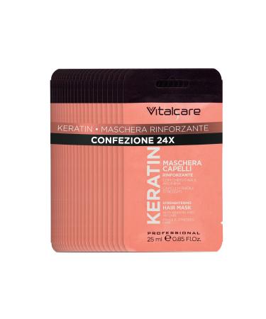 Vitalcare | Keratin - Strengthening hair mask, for fragile and stressed hair, with keratin and arginine, for stronger and softer hair, 24 sachets of 25 ml