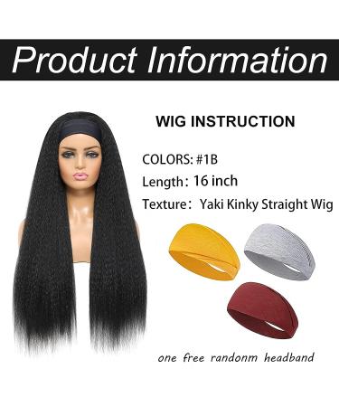 Vligcor Kinky Straight Headband Wig 16 Yaki Synthetic None Lace Front - Natural Hairline for Black Women - 1B - Buy Online on GoSupps.com