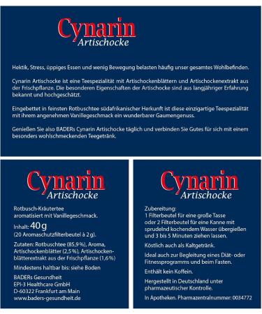 BADERs Cynarin Artischocke Cynarine Artichoke Rooibos Tea. Enhances Well-Being stimulates Digestion Supports Detox. Vegan. Free of Gluten. - Buy Online on GoSupps.com