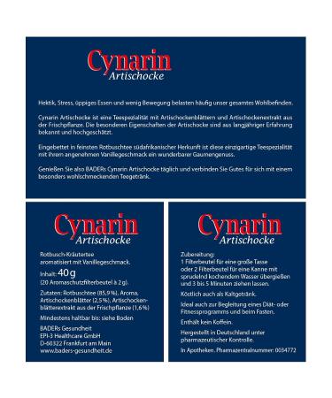 Buy Baders Cynarin Artichoke Red Bush Tea - Vanilla Flavor - 20 Filter Bags | International Shipping Available - Buy Online on GoSupps.com