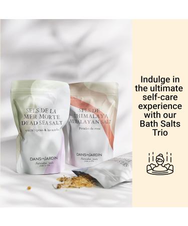 DANS UN JARDIN Trio Bath Salts - Made in Canada - Lavender Eucalyptus and Chamomile - K lm Rose Petals & Good Night - Relaxing Detoxifying and Regenerating - Vegan - Skin-Friendly Gift - 3x400gr - Buy Online on GoSupps.com