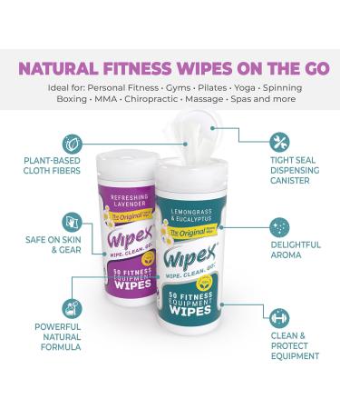 Wipex Fitness Equipment Wipes - Natural Plant-Based Gym Cleaner 50 Count Lemongrass & Eucalyptus - Ideal for Home Gym & Yoga Mats - Buy Online on GoSupps.com