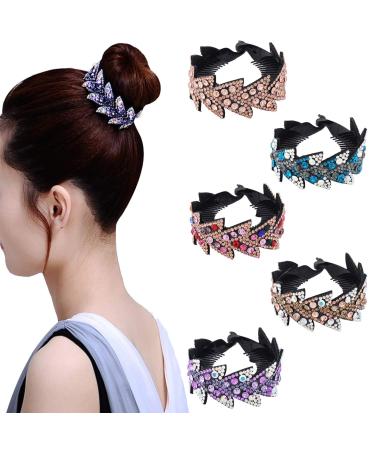 AWAYTR Rhinestone resin hair clip - 5Pack Half-balloon Expanding Hairpin Hair Claws Hair Bun Holders Accessories For Women(5 COLOR)