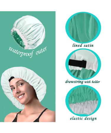 Satin Lined Shower Cap for Women - Adjustable & Reversible Satin Bonnet - Extra Large Cap for Long Hair - Waterproof & Reusable - With Scrunchy - White - Buy Online on GoSupps.com