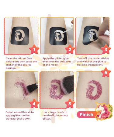 Glitter Tattoo Kids Set - 30 Colors, 147 Stencils, Brushes, Glue - Arts Glitter for Girls, Boys, Birthday, Festival - Gifts for Kids & Adults - Yellow - Buy Online on GoSupps.com