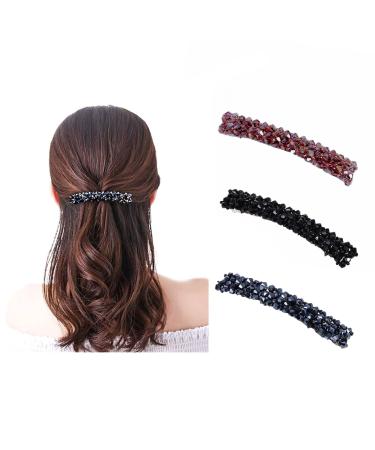 3 pieces of hair clips women crystals hair clips girl for thin hair thick hair rectangular French automatic hair clips hair needle flower large hair clips women hair accessories