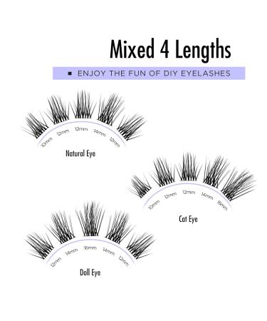 Beyelian C Curl Cluster Eyelashes | 72 PCs 0.07mm DIY Individual Lashes | Mixed Length 10-16mm | Luxury Black Band Extensions - Buy Online on GoSupps.com