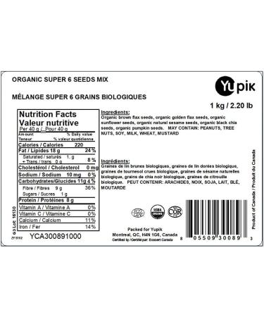 Yupik Organic Super 6 Seeds Mix 1 kg GMO-Free Kosher Vegan Rich in Fiber Nutritious Raw Snack & Topping with Brown & Golden Flax Seeds Sunflower Seeds Sesame Seeds Chia Seeds Pumpkin Seeds 1 kg (Pack of 1) - Buy Online on GoSupps.com