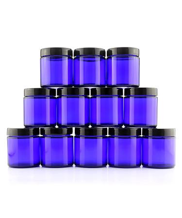 4-Ounce Cobalt Blue Glass Straight Sided Cosmetic Jars (12-Pack) 120 ml. Capacity, BPA-Free Lids