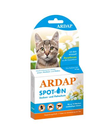 ARDAP Spot on for cats up to 4kg - natural active ingredient - tick remedies for cats flea remedies cats tick protection cat - 3 tubes each 0.4ml - up to 12 weeks of sustainable long -term protection