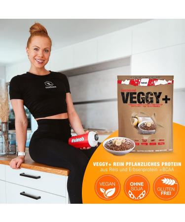 Veggy+ Vegan Protein Powder (Banana Chocolate) - 900g Rice & Pea Protein Shake with BCAAs | 70% Protein for Plant-Based Nutrition - Buy Online on GoSupps.com