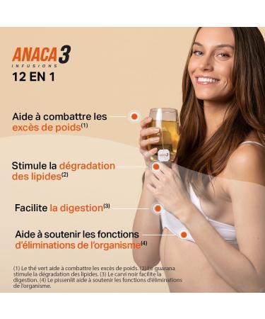 ANACA 3 - 12 in 1 Slimming Infusion - Facilitates Digestion (3) & Oxidation(2) - Green Tea Guarana Black Caraway & Dandelion - 100% Natural - 8 Day Program - 24 Sachets - Buy Online on GoSupps.com