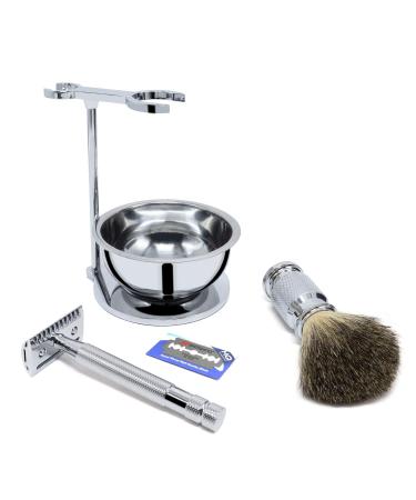 Jolitac Wet Shaving Kit for Men - Complete Grooming Set with Badger Hair Brush Stainless Steel Bowl & Double Edge Safety Razor - Perfect Gift - Buy Online on GoSupps.com