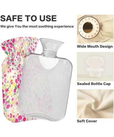 NAANLE 1L Transparent Hot Water Bottle with Lid Floral Watercolor Design for Back Pain Relief Neck Comfort and Heat Cold Therapy - Buy Online on GoSupps.com