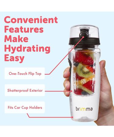 Brimma 32 oz Fruit Infuser Water Bottle - Large Leakproof Plastic Bottle for Gym, Bike, Camping & Travel - Buy Online on GoSupps.com