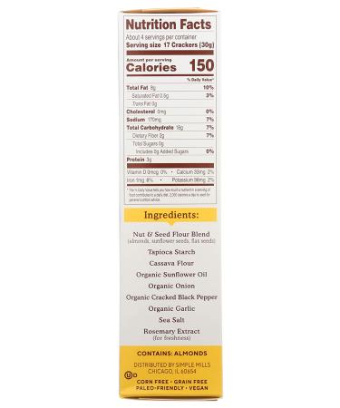 Simple Mills Almond Flour Crackers - Black Cracked Pepper | Gluten Free, Vegan, Healthy Snacks | 4.25 oz - Buy Online on GoSupps.com