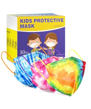 Zoonana Kids Disposable Face Masks, Upgraded 30 Pcs Breathable 4-Ply Protection Mask with Elastic Earloop for Children Boys Girls Tie Dye Colorful Tie Tye
