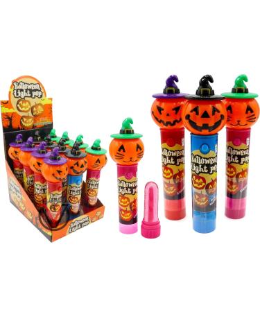 VIMIX Halloween Pumpkin Light Pop 11g Fruit flavour lollipop | Light-up pumpkin heads (12 Lollipops ( Full Box ))