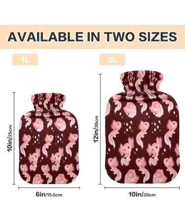 Watercolor Pink Axolotl Hot Water Bottle - 1L Plush Cover for Kids & Adults - Perfect Winter Warmer - Buy Online on GoSupps.com