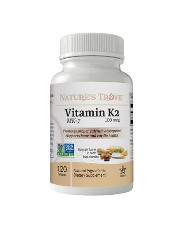Nature's Trove Vitamin K2 MK7 Supplement 100mcg 120 Count Vegan