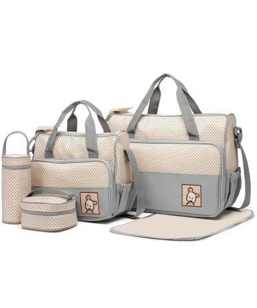 KMRLOFIY 5 Set Baby diaper bag Baby bag Mama wrapping bags handbag shoulder bag bottle holder with diaper pad for travel baby wrapping pockets light green
