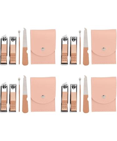 Nail Clipper Set Stainless Steel Ear Spoons Nail Files Grooming Manicure Set 4 Set Beauty Tools with Pink PU Storage Bags - Buy Online on GoSupps.com
