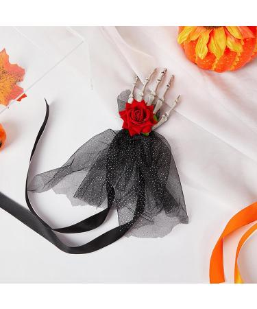 Neamou Halloween Skull Hand Hairpins - Punk Headdress With Rose Flower Halloween Skull Hand Headpiece Hairpins Halloween Skeleton Headpiece Straps - Buy Online on GoSupps.com