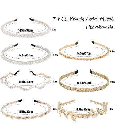 BOYIVI 7 PCS Gold Metal Headbands for Women Girls - Pearl Hairbands with Leaf Decor - Bridal Wedding Hair Accessories - Buy Online on GoSupps.com
