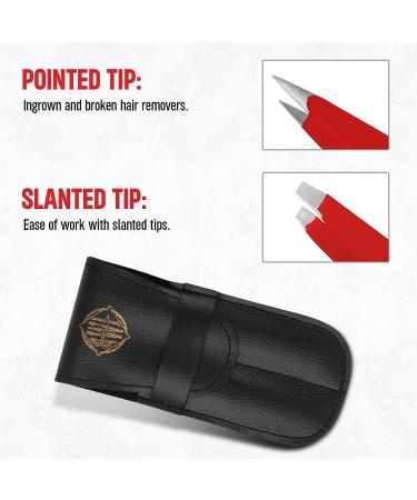 Professional Stainless Steel Precision Tweezers Set - 2 Pcs for Eyebrows, Ingrown Hair, Facial Hair Removal - Red - Buy Online on GoSupps.com
