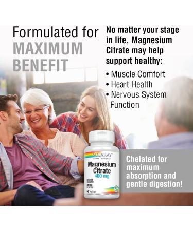 Solaray Magnesium Citrate 400 mg - 90 Vegan Capsules for Healthy Muscle & Nerve Support - Buy Online on GoSupps.com