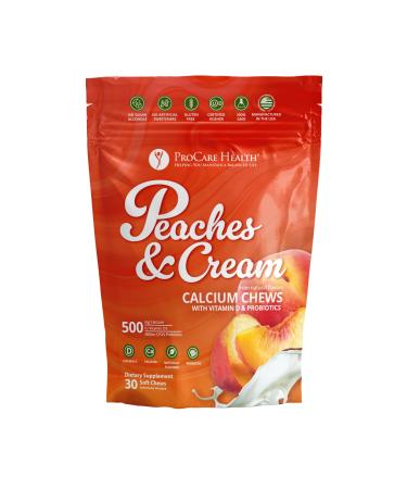ProCare Health TruCal Calcium Soft Chews Peaches & Cream Flavor | 500mg Calcium 500 IU Vitamin D3 500 Million CFU Probiotics | Bone & Digestive Support | 30 Count