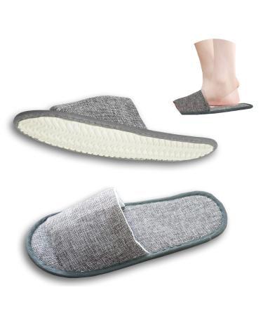 Fineget Disposable Spa Slippers Indoor House for Guests Women Men Open Toe Slippers Home Hotel Travel Pedicure Grey Slippers 4 Pairs