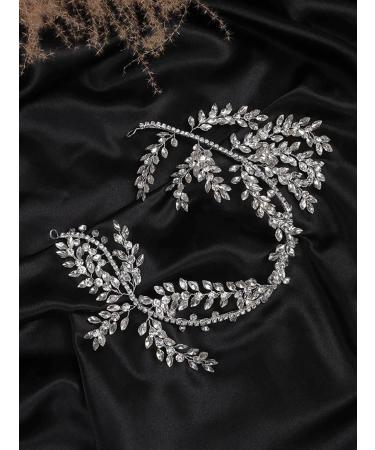 Deniferymakeup Rhinestone Wedding Hair Accessory Crystal Headband for Bride Crystal Leaves Hairstyles for Wedding - Buy Online on GoSupps.com