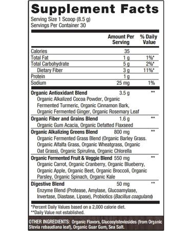 SOTRU Organic Cacao Powder & Super Greens Blend - Fermented Superfood Digestive Enzymes Prebiotic Fiber Antioxidants - Vegan Non-GMO Gluten-Free 30 Servings - Buy Online on GoSupps.com