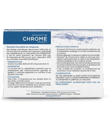 Chrome GRANIONS - 200 g - Made in France - Maintaining a normal blood glucose level - Hunger suppressant - 30 ampoules - Buy Online on GoSupps.com