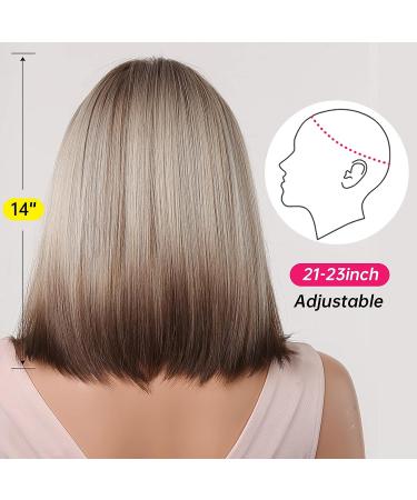 Allbell Brown Blonde Ombre Bob Wig for Women with Bangs | Cosplay Synthetic Wig with Dark Roots and Gray Highlights - Buy Online on GoSupps.com
