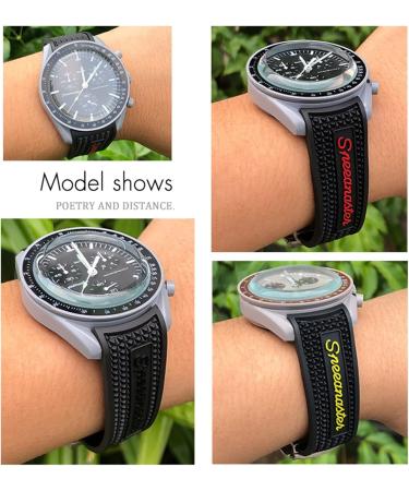 HAMONEE Silicone Watch Bracelet 18mm-22mm for Omega Moonwatch Speedmaster Seamaster 300 Soft Black/Yellow Bands - Buy Online on GoSupps.com